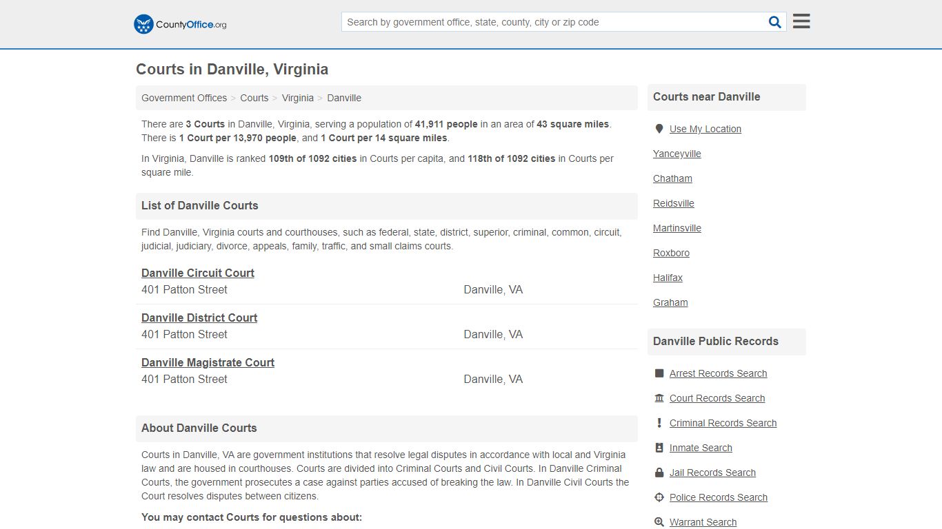 Courts - Danville, VA (Court Records & Calendars) - County Office